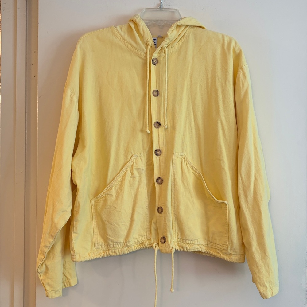Vintage Yellow Sea Breeze Cotton Hooded Button oversized Down Jacket, size M